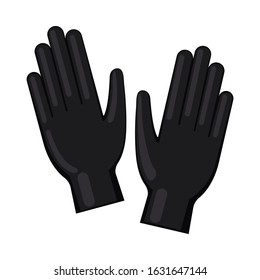 Cartoon black disposable nitrile gloves. Protective wear for hair coloring. Hairdresser equipment vector illustration for icon, stamp, certificate, brochure, coupon or banner decoration