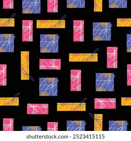 Cartoon black friday elements seamless pattern. Shopping, discounts coupon. Special discount offer banner. Set of promo offers vector illustration isolated on background