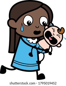 Caricatura Niña Negra sosteniendo llorando personaje de bebé Diseño Ilustración