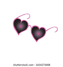 cartoon black glasses with a pink heart-shaped frame, vector illustration isolated on a white background.