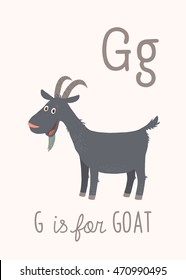 Cartoon black goat. G is for Goat. Vector clipart eps 10 hand drawn illustration isolated on white.