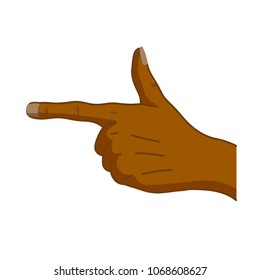 Cartoon black hand in pointing gesture isolated on white