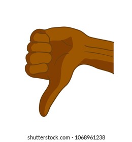 Cartoon black hand in thumbs down gesture isolated on white