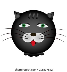 Cartoon black head of a cat on white background