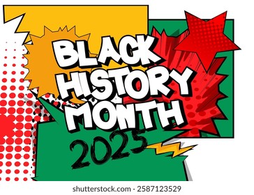 Cartoon Black History Month 2025, comic book Celebration Poster. Retro vector comics pop art design.