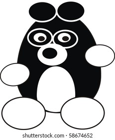 Cartoon black isolated illustration of panda - toy, pet