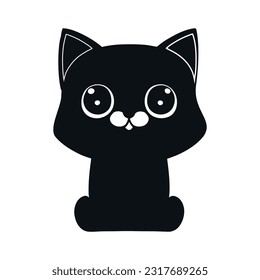 Cartoon black kitten. Simple and cute kitten silhouette vector illustration.