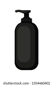 Cartoon black liquid soap bottle. St valentine gift for woman. Beauty themed vector illustration for stamp, label, certificate, badge, brochure card, coupon or banner decoration