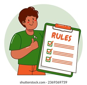 Caricatura de hombre negro explicando las reglas