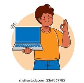 Cartoon black man holding a laptop
