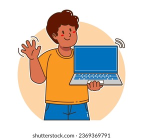 Cartoon black man holding a laptop