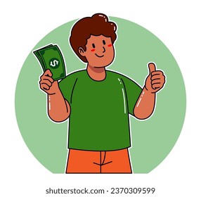 Cartoon black man holding money bills	