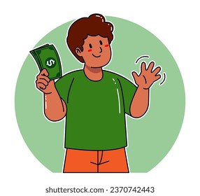 Cartoon black man holding money bills	