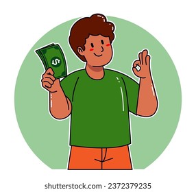 Cartoon black man holding money bills	
