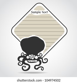 Cartoon black monster with message cloud. Vector illustration