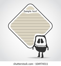 Cartoon black monster with message cloud. Vector illustration