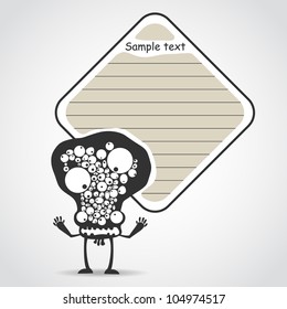 Cartoon black monster with message cloud. Vector illustration