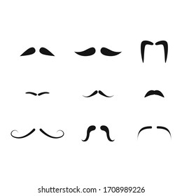Cartoon Black Mustache Signs Icon Set Fashion Concept Flat Design Style. Vector illustration of Icons