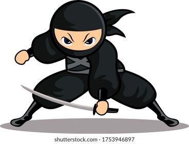 Cartoon black ninja 4 use sword to attack