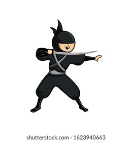cartoon black ninja play the sword like a billiards stick