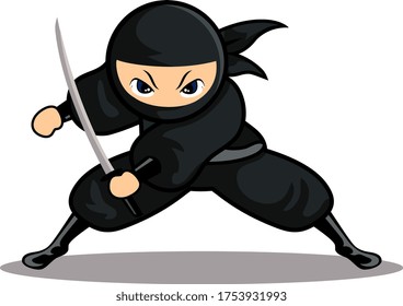 CARTOON BLACK NINJA READY ATTACK SWORD 1