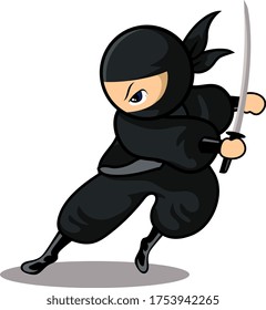Cartoon black ninja ready for attack 2