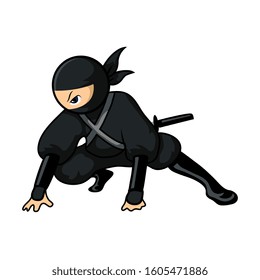 cartoon black ninja tall version step in floor ready to attack and jump
