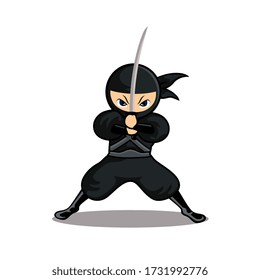 dibujos animados ninja negro usar una espada en vertical central