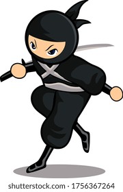 Cartoon schwarz Ninja verwenden Schwert auf der rechten Hand