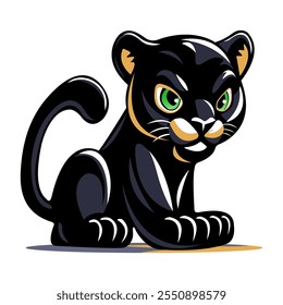 A cartoon black panther cub. An animal of the feline family. Vector illustration in a flat style. A template for the design of games, clothes and souvenirs. 