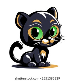 A cartoon black panther cub. An animal of the feline family. A template for the design of games, clothes and souvenirs. Vector illustration in a flat style.