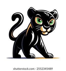 A cartoon black panther cub. An animal of the feline family. A template for the design of games, clothes and souvenirs. Vector illustration in a flat style.