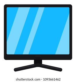 Cartoon black pc display isolated on white. Media theme vector illustration for icon, sticker sign, patch, certificate badge, gift card, stamp logo, label, poster, web banner, flayer invitation