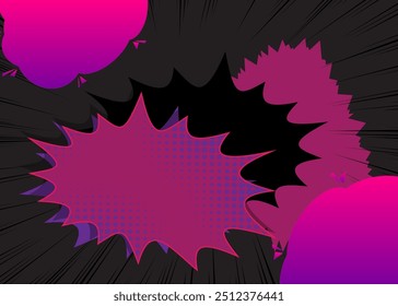 Cartoon black and purple background, classic comic book backdrop. Retro vector comics pop art design.