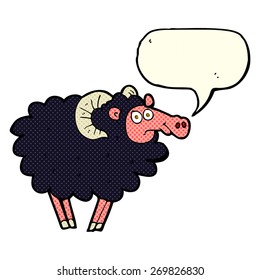 cartoon black sheep with speech bubble