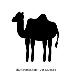 Dibujo animado negro silueta camello árabe animal del desierto. Objetos aislados. Sin diseño plano de estilo de cara. Concepto para la impresión de los niños y decoración del elemento de Eid Al Adha