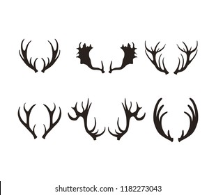 Cartoon Black Silhouette Deer Horns Set Antler Animal Concept Flat Design Style Decor Elements for Web and App. Vector illustration