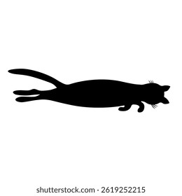 Cartoon black silhouette of a sleeping black cat isolated on a white background.Vector illustration of a funny pet.
