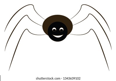 A cartoon of a black spider with six legs looking happy vector color drawing or illustration