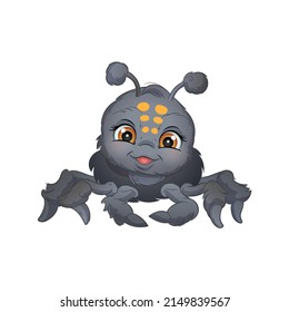 Cartoon black spider vector illustration. Cute bug, isolated white background