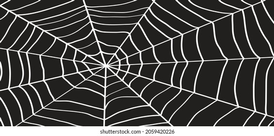 Cartoon black spider web for happy halloween party, october. Flat vector cobweb background. insect pictogram or logo. Drawing  line pattern.