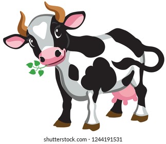 Cartoon Black Spotted Cow . Isolated Vector Illustration 