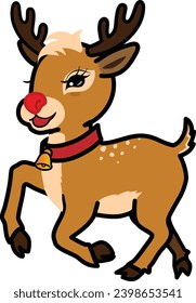 cartoon black stroke style of Rudolph for  for christmas celebrations and decorations 