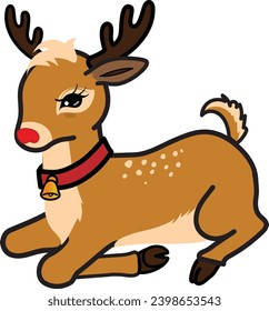 cartoon black stroke style of Rudolph for  for christmas celebrations and decorations 