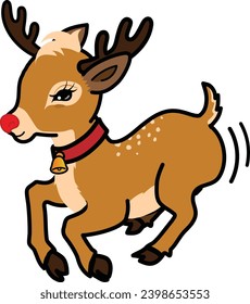 cartoon black stroke style of Rudolph for  for christmas celebrations and decorations 