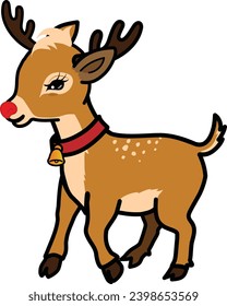 cartoon black stroke style of Rudolph for  for christmas celebrations and decorations 