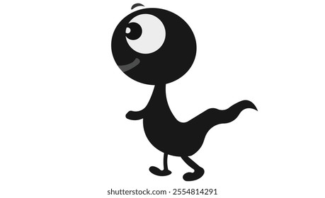 A cartoon black tadpole-like character