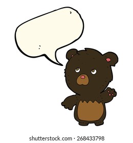 caricatura de oso de peluche negro con burbuja de habla