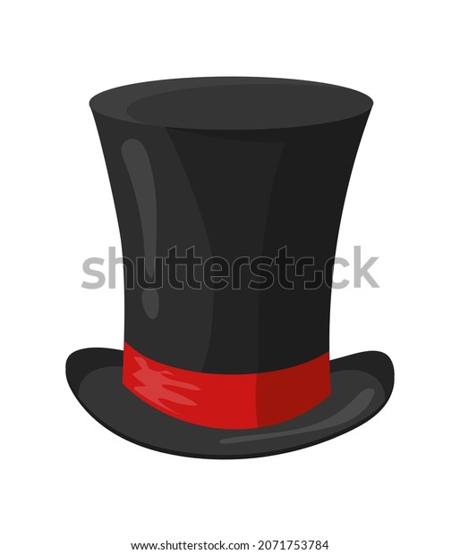 Cartoon black\
top hat. Headwear of bucket shape, male cylinder, vector\
illustration isolated on white\
background