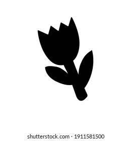 Cartoon black tulip silhouette isolated on white background. Vector illustration.